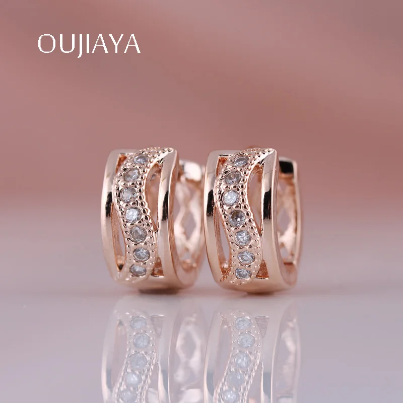 Женские серьги подвески OUJIAYA из розового золота 585 пробы с инкрустацией