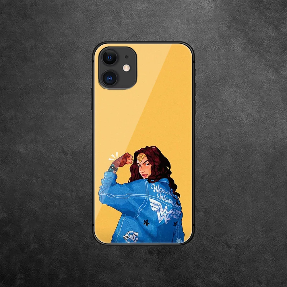 

Woman Hero Wonders Tempered Glass Phone Case Cover For IPhone 5 5S 6 6S 7 Plus X Xs Xr Se 2020 11 12 Pro Max Mini Black Painting