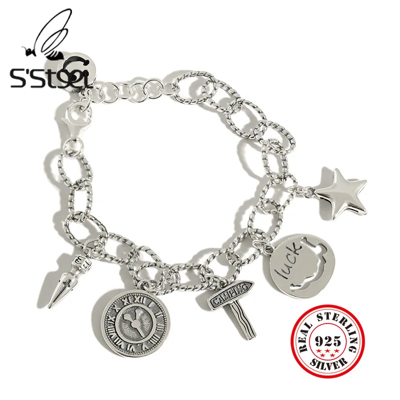 S'STEEL 925 пробы серебряный браслет с шармами для женщин Pulcera De Plata Mujer Elegantes Zilveren Armband