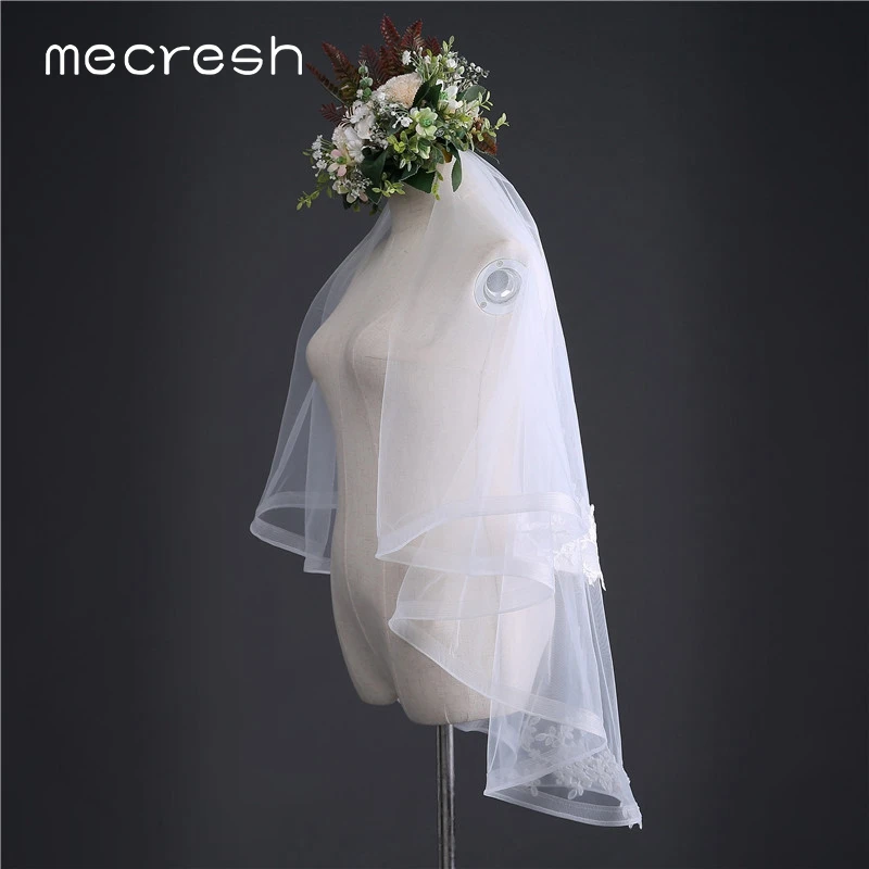 Mecresh простая двухслойная Тюлевая Цветочная короткая свадебная фата с гребнем