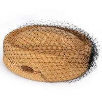 designer women spring summer hat fashionable paper raffia straw beret casual elegant ladies mesh splicing formal hat