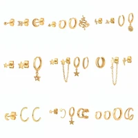 aide gold color silver color hoop earrings set women delicate zircon moon star studs huggie clip pendientes jewelry 34pcsset