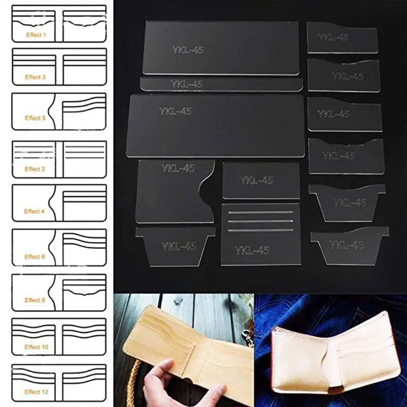 

13x Leathercraft Universal Clear Acrylic Wallet Pattern Stencil Template Set Leather Mini Card Holder Template DIY Tools