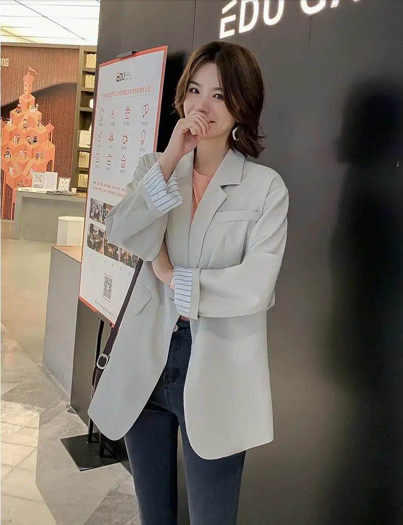

women's small suit trend fashion spring autumn suit women's casual single button pure color vintage long sleeve tops TB3314