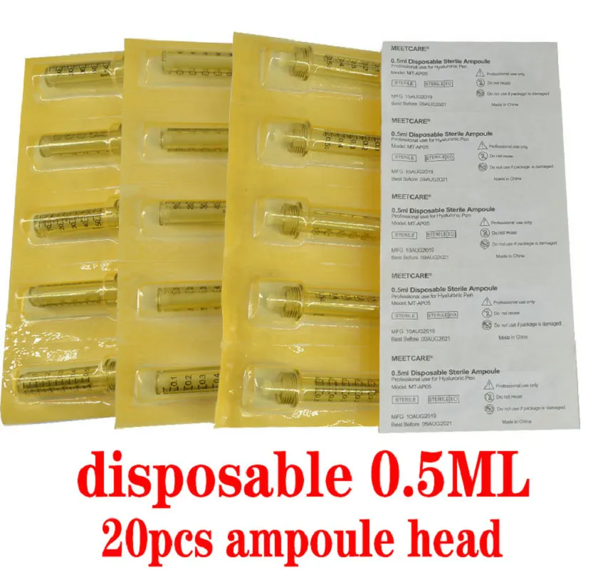 0.5ML 20pcs head Гиалуроновая кислота ручка распылитель неинвазивное удаление морщин Красота инъекции ручка с одноразовой ампульной головкой шприц - Номер модели: 0.5ML 20pcs head