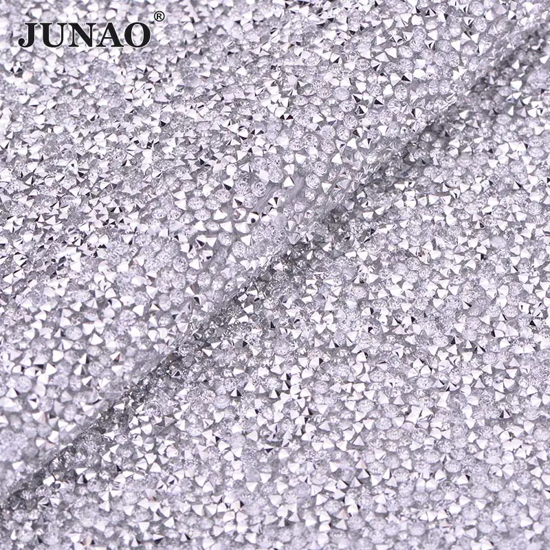 JUNAO, 24 цвета, горячая фиксация, разноцветные стразы, сетчатые ткани, отделка кристаллами, лента из смолы, аппликация из страз для ювелирных изделий, рукоделие - Цвет: Silver Clear