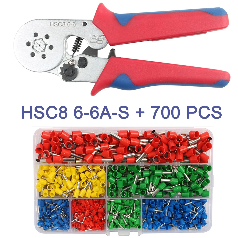 HSC8 6-6A-S 700Pcs HSC8 6-4A HSC8 6-4C мини-тип саморегулируемые обжимные плоскогубцы 0,25-10 мм2 терминалы обжимные инструменты многофункциональный инструмент плоскогубцы - Цвет: HSC8 6-6A-S 700Pcs