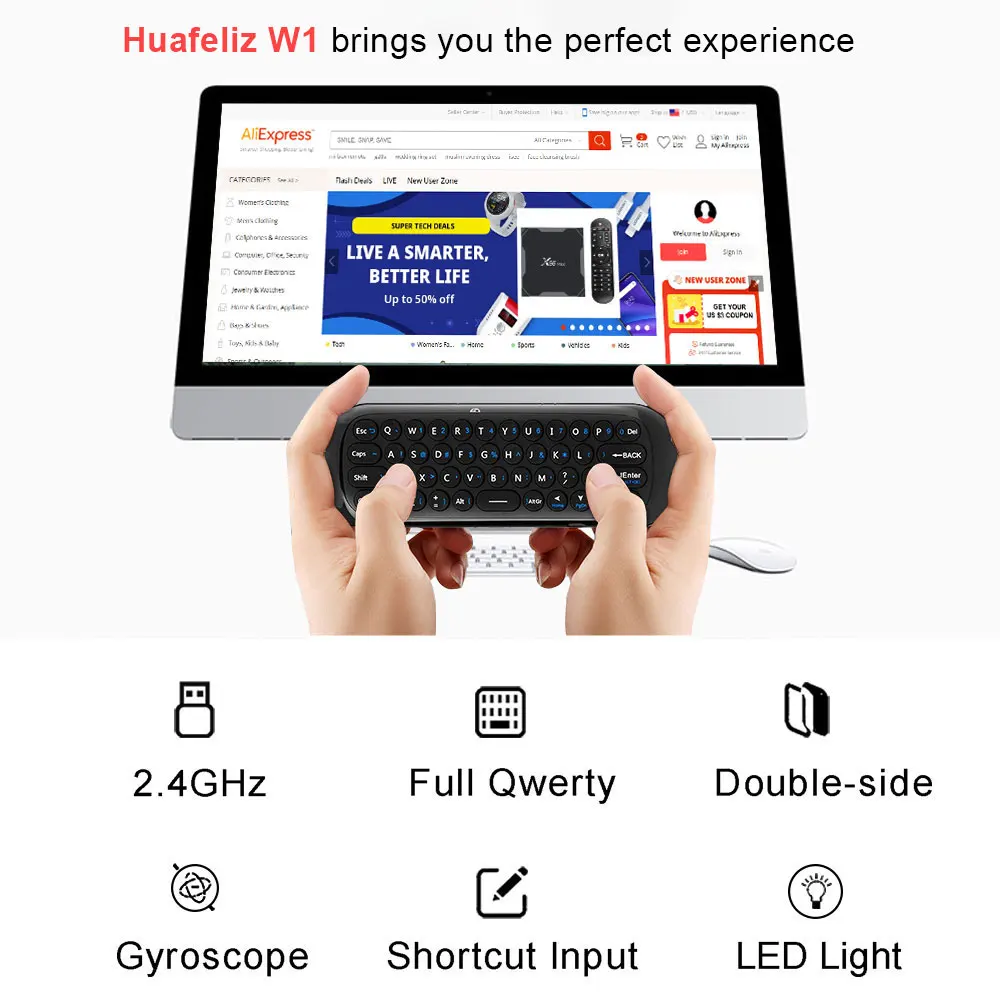 2 4G W1 Fly Air Mouse русская/английская беспроводная клавиатура Rechargeble Mini пульт