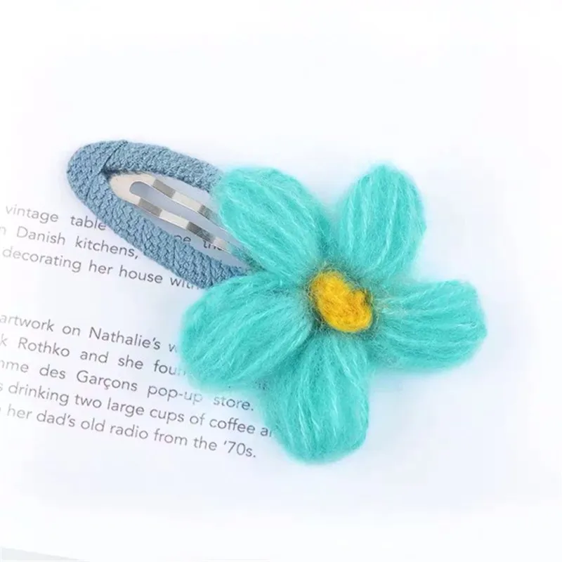 drop green M MISM, 2 шт., Хит, корейский стиль, Осень-зима, шерсть, вязаный крючком, сладкий цветок, заколка для волос, BB зажим для девушек, женщин, милые заколки, аксессуары для волос - Цвет: drop green