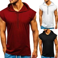 mens strappy short sleeve hoodies hooded t shirt summer casual tee plain tops