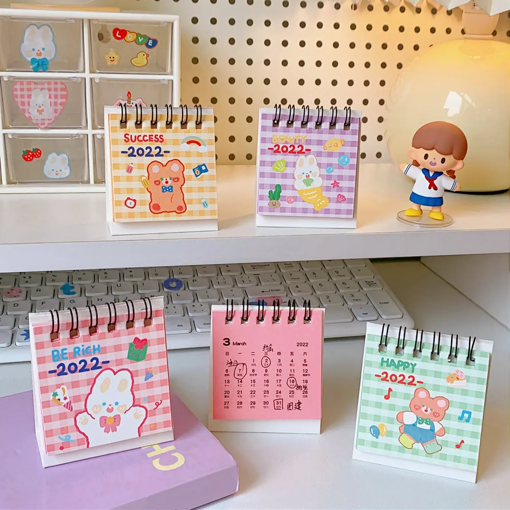 Kawaii Calendar 2022 Desk Plan Notebook Cute Desktop Book Cartoon Creative Notepad Planner | Дом и сад
