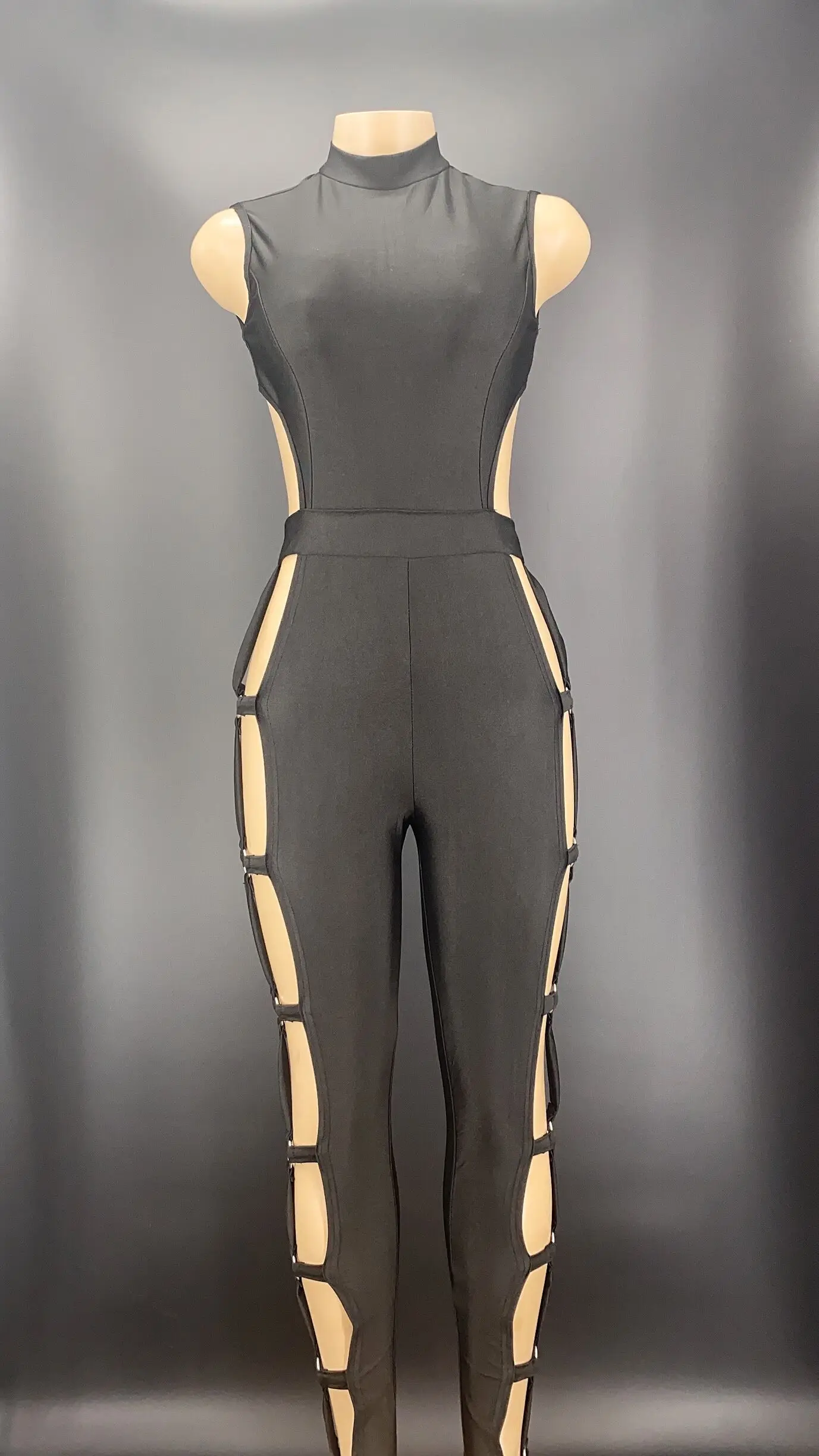 Комбинезон женский с вырезами пикантный черный костюм для танцев баров шоу