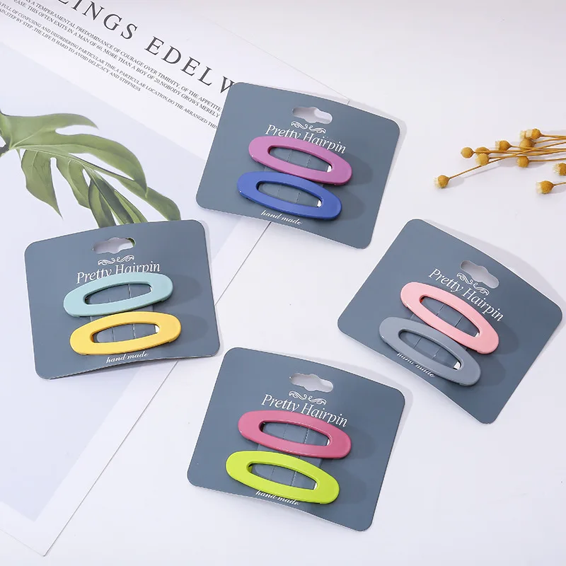 

1 Pair Hairclips Solid Paint Oval Hollow Plastic Custom Hair Jewelry Paired Bangs Hair Clips 2021 Drop Shipping