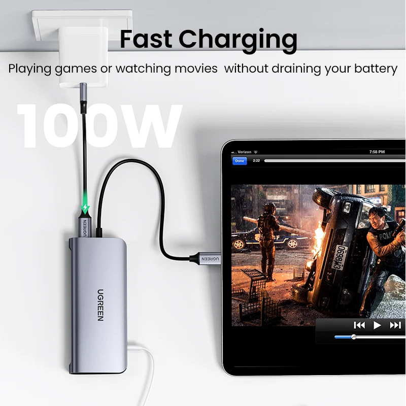 Концентратор UGREEN 10 в 1 USB Type C к HDMI 4K 3 0 VGA PD 5 мм полнофункциональный концентратор