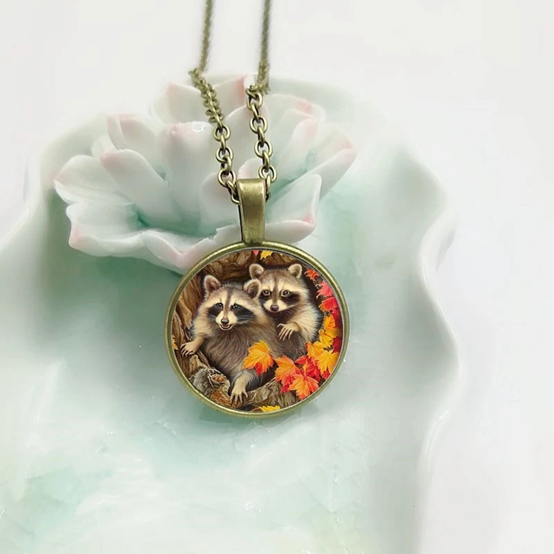Новинка 2019 модное милое Выпуклое ожерелье с круглым кулоном из стекла енота
