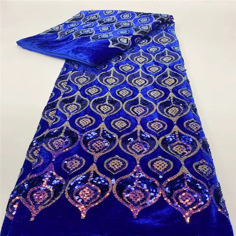 

2021 African Lace Fabric High Quality Velvet French Cord Embroidery Purple Sequins Tulle Lace Fabric For Nigerian Party Dress