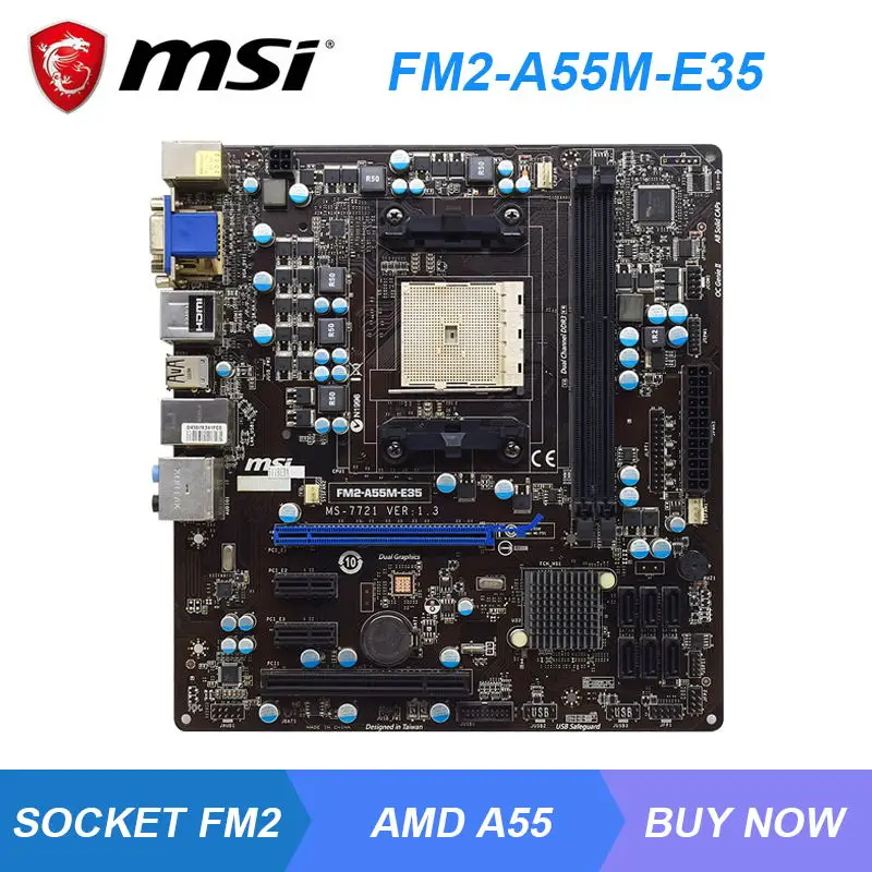 

MSI FM2-A55M-E35 Socket FM2 AMD A55 Desktop PC Motherboard DDR3 32GB AMD A10/A8/A6/A4 Cpus 14×USB2.0 HDMI 6×SATAII PCI-E 2.0 X16