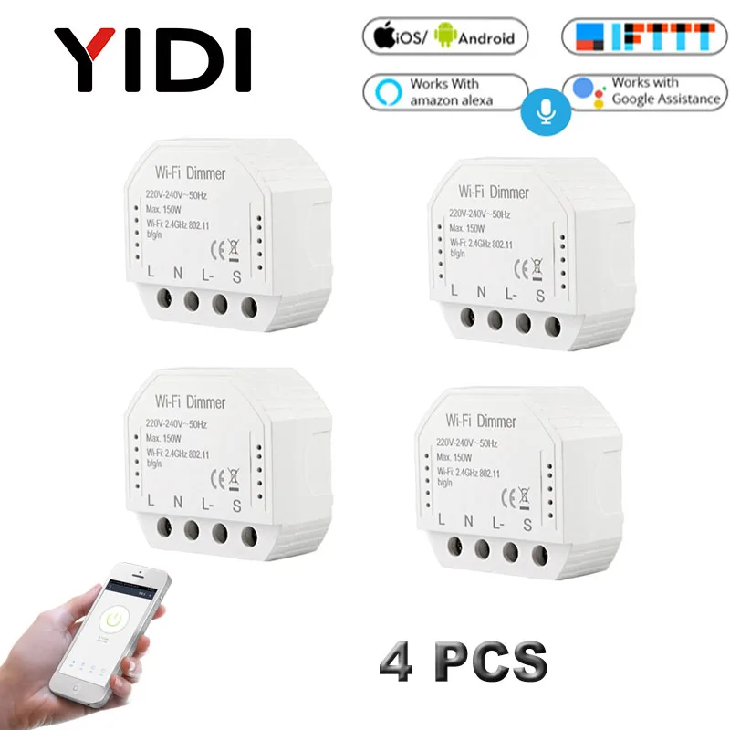 4 pcs Умный Wi-Fi выключатель модуль светильник светодиодный диммер RF беспроводной голосовой пульт дистанционного управления смарт-приложение светильник 1 2 Переключатель - Цвет: 4 pcs