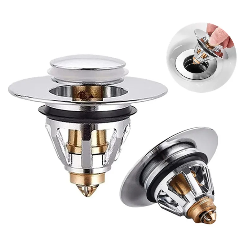 

Universal Basin Pop-up Drain Filter Stainless Steel Bounce Core Push-type Tool Build-in Strainer Basin Pop-up Drain Filter