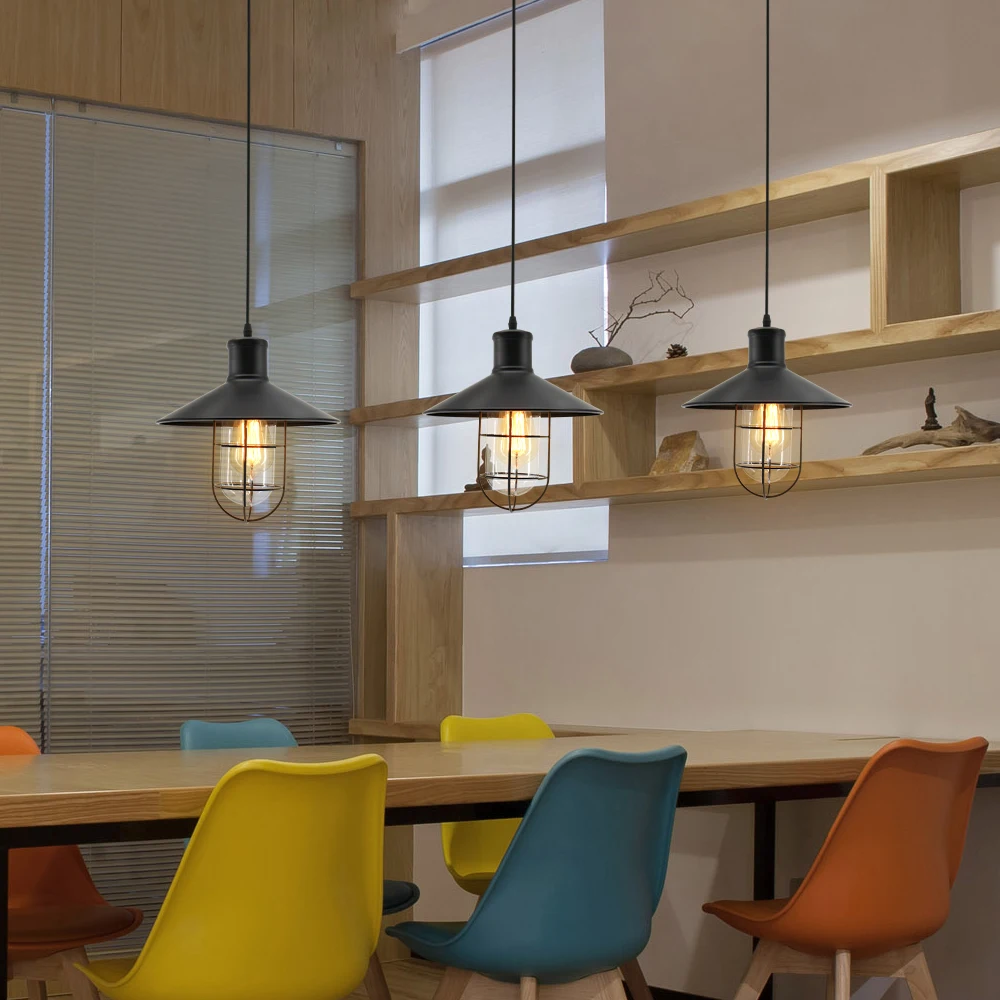 

2019 Simple Cage Cord Long Pendant Light Vintage Industrial Iron Hanging Pendant Bulb Lighting Lamp Fixture With 1.8 Meter Wire