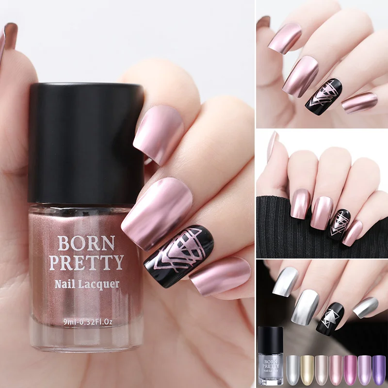BORN PRETTY 9 мл зеркальный эффект лак для ногтей металлик Фиолетовый Розовый Золотой Серебряный Хром маникюр лак для ногтей