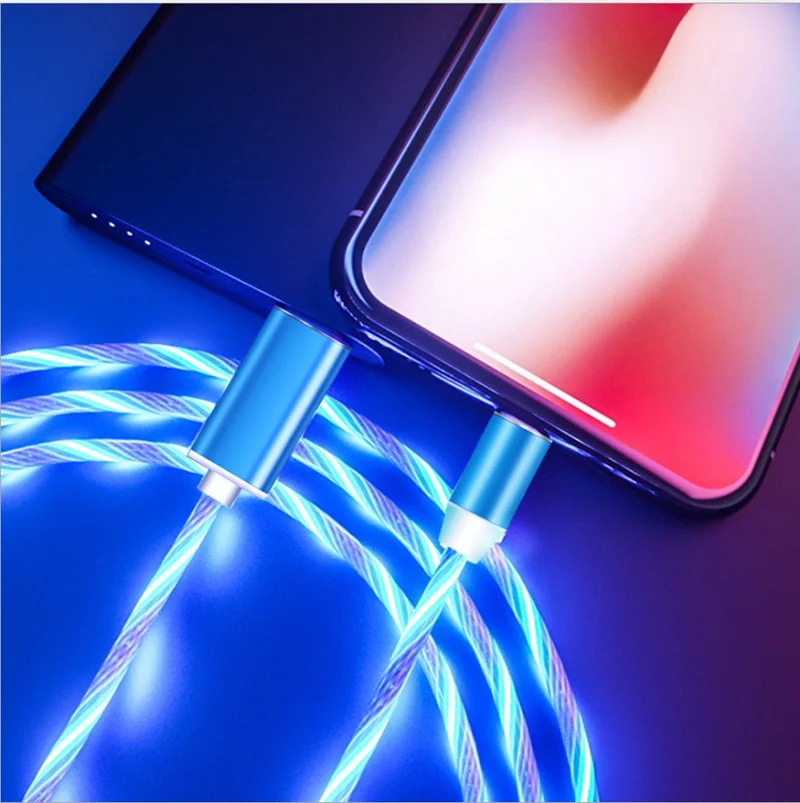 Кабель зарядный Магнитный светящийся с разъемом Type-C Micro USB кабель для iPhone Xiaomi 8 9 9T