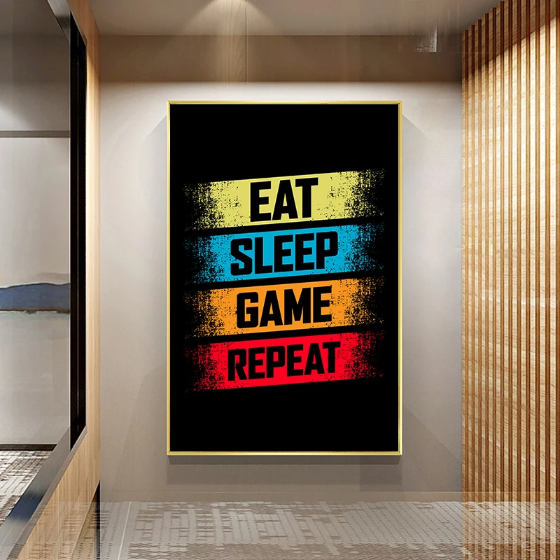 

Настенный постер для игр «Eat Sleep», художественный постер на холсте для игроков, декоративная картина для комнаты мальчиков, игровой комнаты