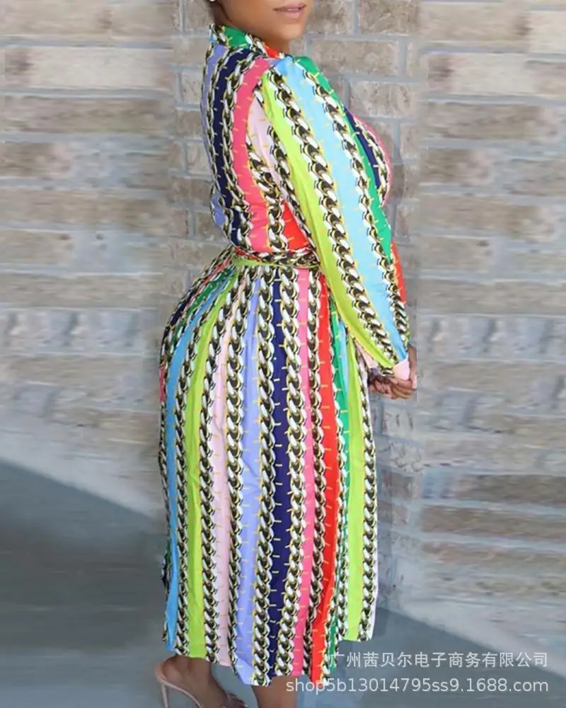 

WEPBEL Women Elegant Print Patchwork Mini Dress Ladies Casual Fashion Long Sleeve O Neck Lace Up Dress With Belt Night Club Wear