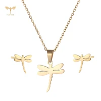 cute animal dragonfly stud earrings necklace for women and girls necklace earrings fashion golden stainless steel jewelry set