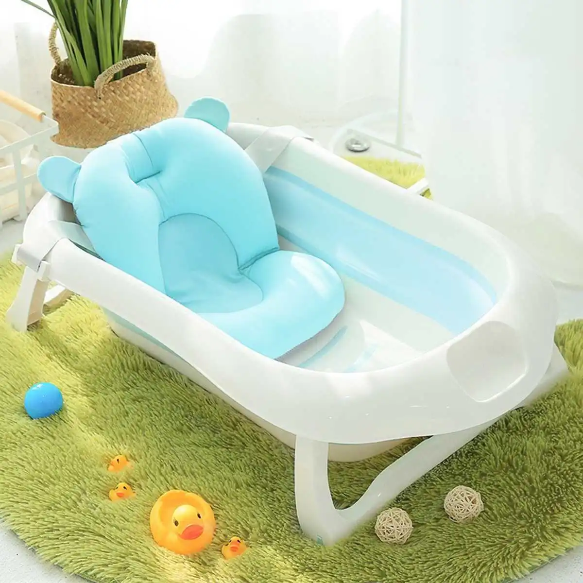 

Baby Safety Bath Mat Cushion Portable Bath Anti-Slip Cushion Seat Infant Floating Bather Bathtub Pad Shower Security Support Mat
