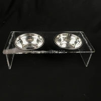 490x220x120mm clear small dog bowl cat pet feeder acrylic assembled stand with two stainless steel bowls