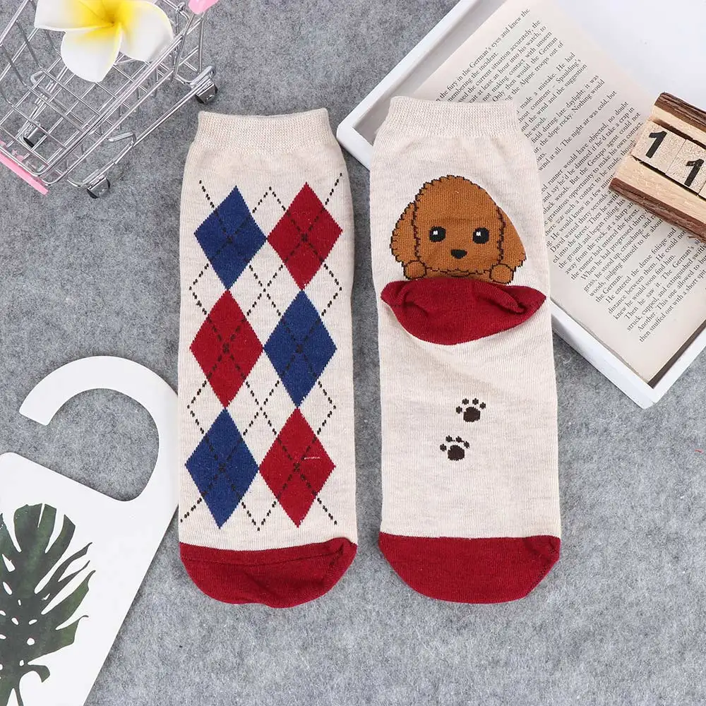 Модные женские хлопковые носки теплые короткие с забавным принтом щенка в стиле