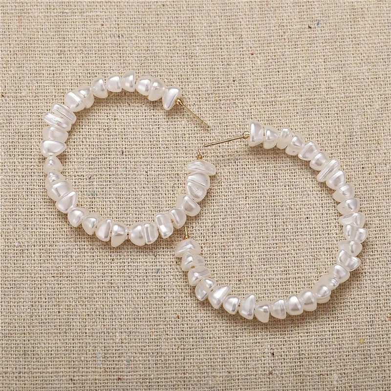 DAIWUJAN 2019 Oversize Irregular Pearl Hoop Earrings For Women Twisted Big Circle ZA Brinco Statement Fashion Jewelry | Украшения и