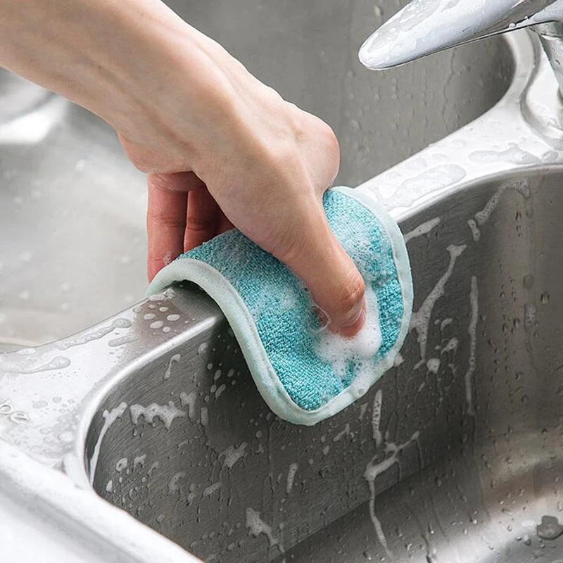 

Kitchen Cleaning Cloths MicroFiber Thicken Double Sided Dishcloths Washing Dish Towel Scrubbing Sponges Kitchen Tools Gadgets