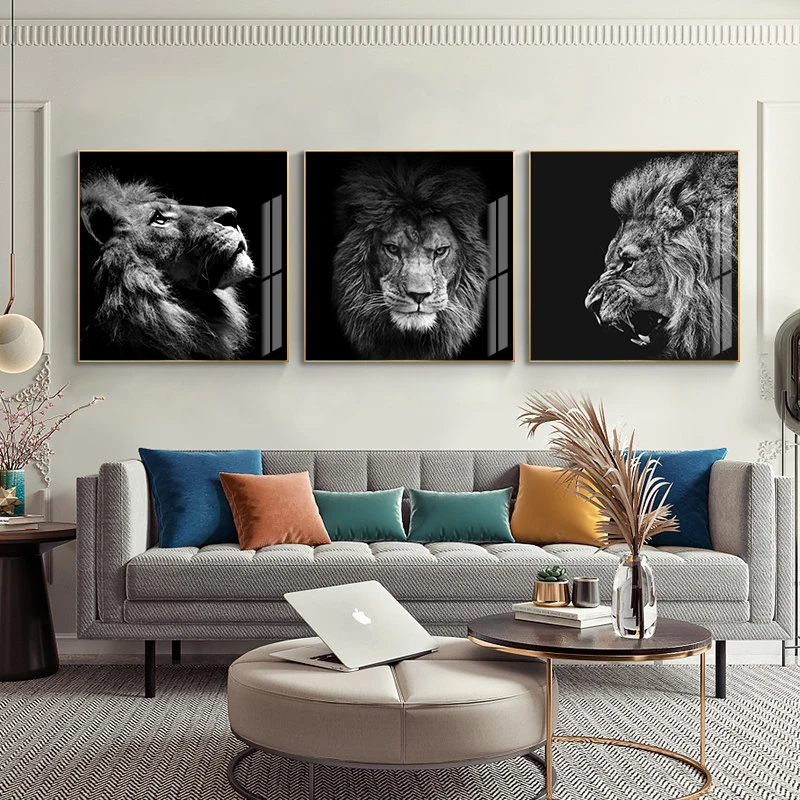 

Modern Animals Canvas Art Paintings Wall Posters And Prints Black and White Lions Pictures For Living Room Cuadros Decoration
