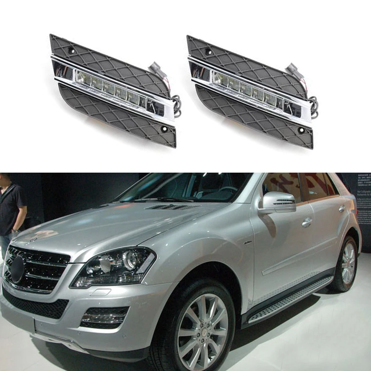 

2PCS LED For Mercedes Benz ML350 W164 ML300 ML320 2010 2011 DRL Daytime Running Lights Daylight Fog Head Lamp Cover
