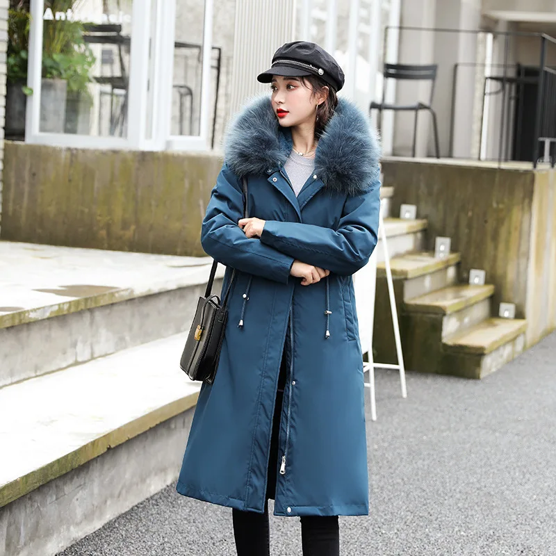

Mid-length Padded Jacket Women 2021 Spring Detachable Inner Lamb Fur Collar Hooded Cotton Padded Jacket Women's Parkas Overcome