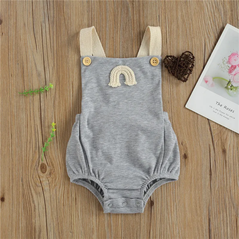 

Kids Baby Boys Romper Summer Newborn Baby Girls Sleeveless Rainbow Print Knitted Rompers One-pieces Suspender Jumpsuits Outfits