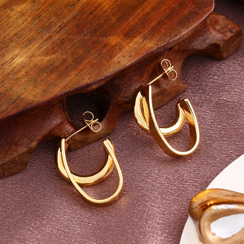 Женские крупные геометрические серьги-кольца из нержавеющей стали ювелирные