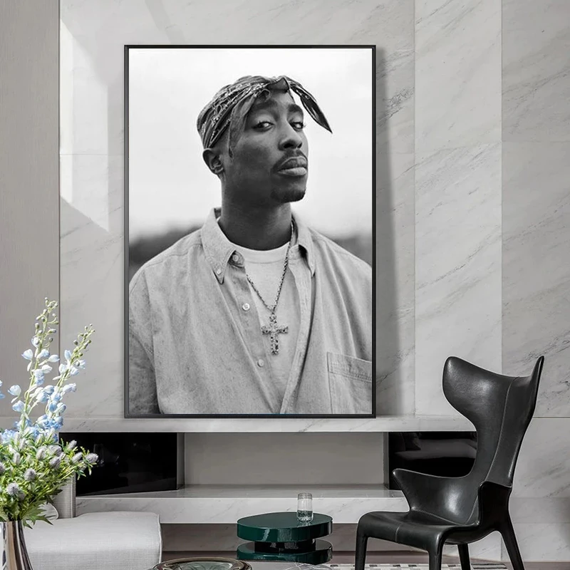 Черно-белый 2PAC молитвенный холст картина плакат рэпер звезда хип-хоп Настенный