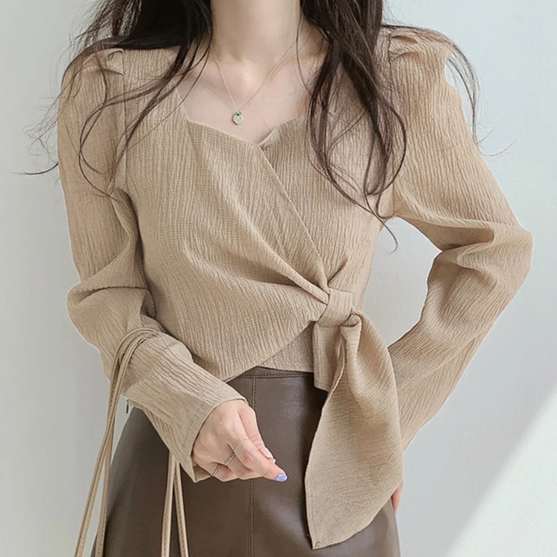 

Women Office Blouse Sexy Square Neck Puff Sleeve Casual Tops 2022 VONDA Tunic Long Sleeve Blouse Blusas Feminina Shirts Femme