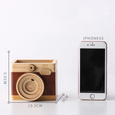Pen holder A Креативная музыкальная шкатулка для камеры деревянная ручка держатель кисти для макияжа Органайзер деревянные поделки ретро подарки на день рождения винтажное украшение для дома - Цвет: Pen holder A