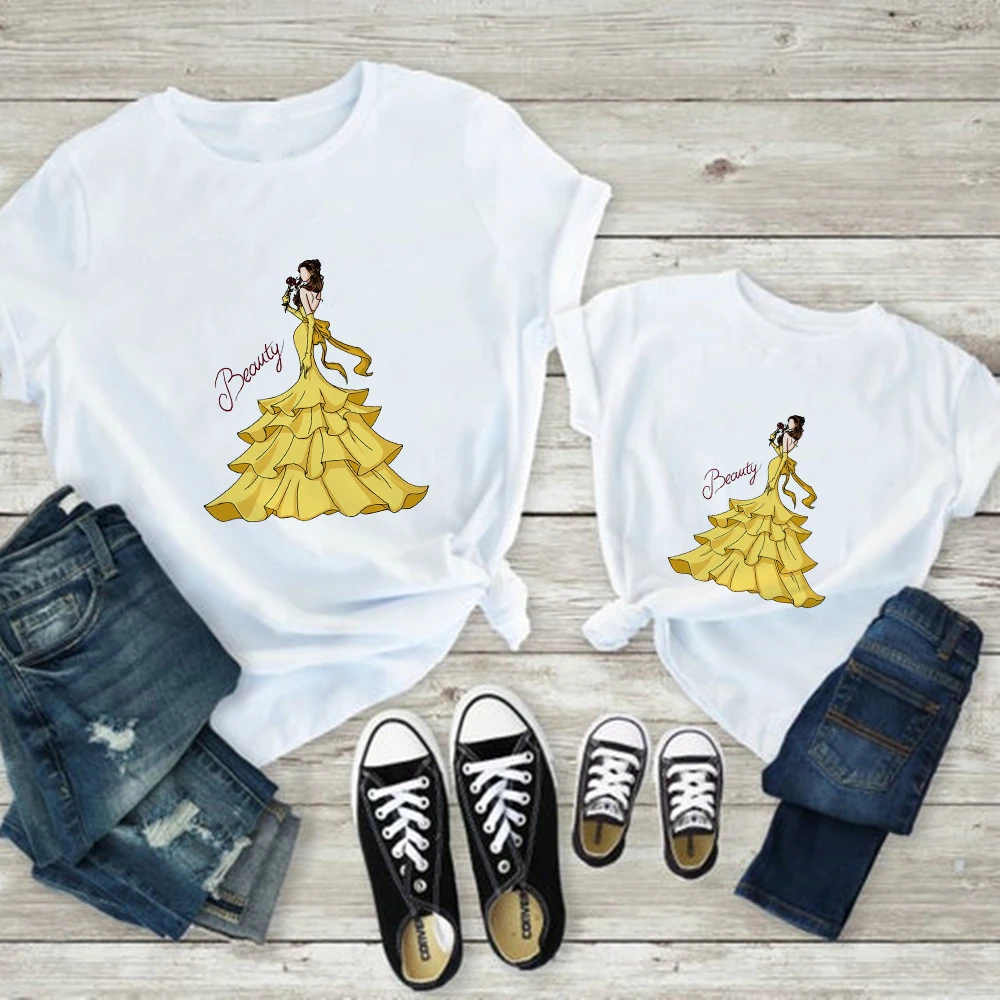 

Disney Vogue Princesse Family Clothing Tshirts Mama and Daughter Brand T Shirts Cozy Aesthetic Summer Mom Family Look Outfits