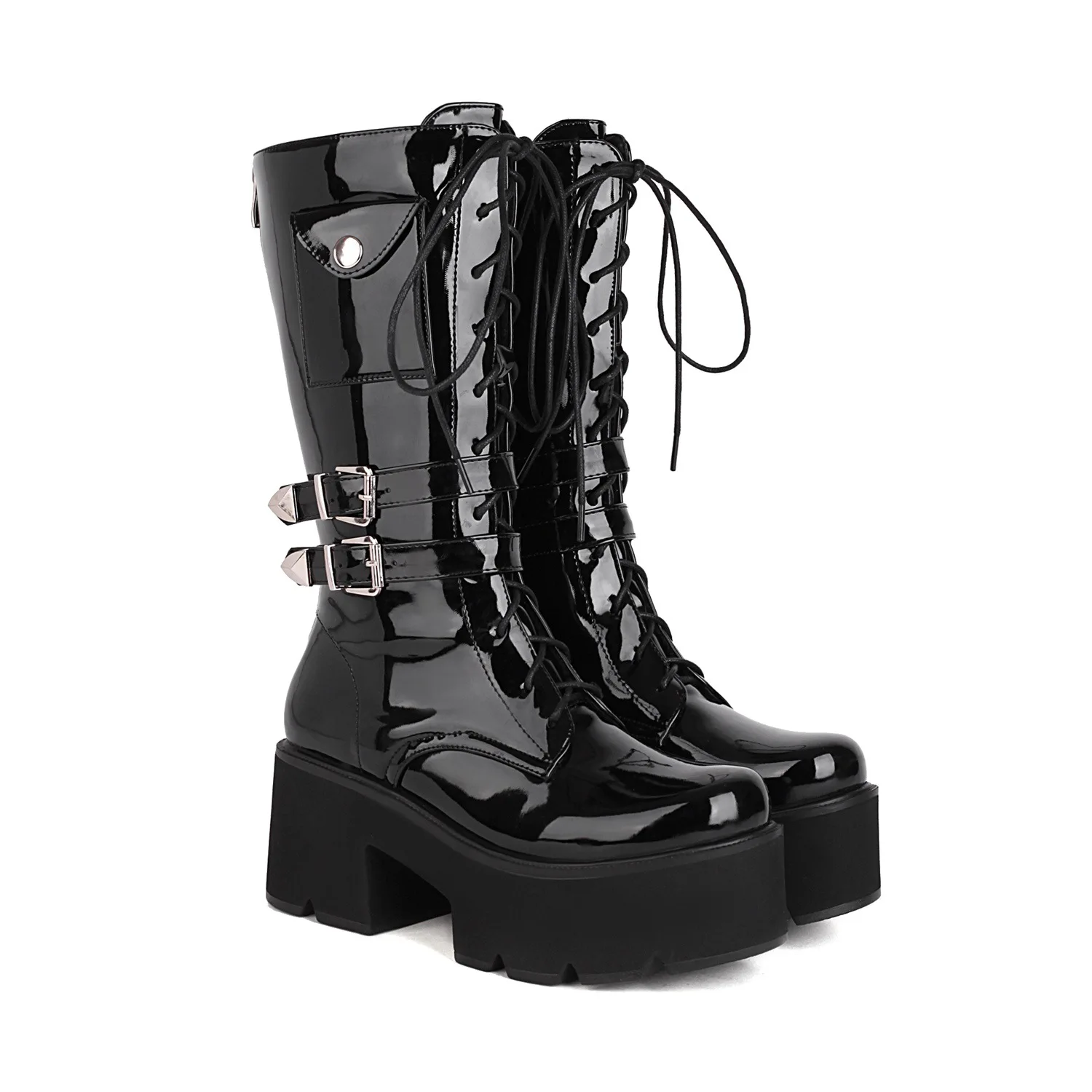 

44 Big Size Platform Shoes Women Motorcycal Boots On Thick Bottom Lady Bandage Cowboy Boots Nice Autumn Pop Lady Fashion Shoes