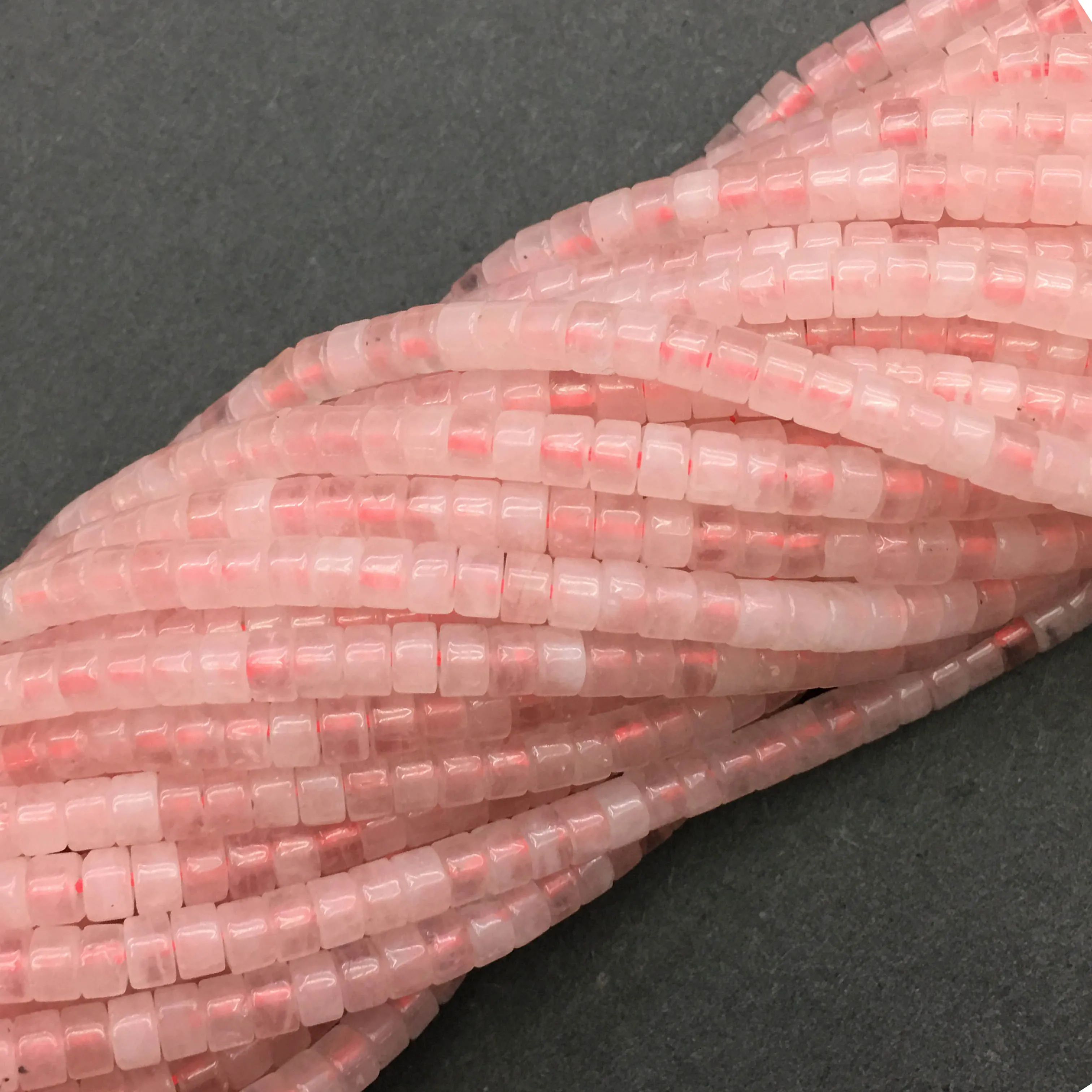 

Rose Quartz Heishi Gemstone Loose Beads Round Small Natural Stone Beads DIY Power Energy Healing Necklace Bracelet Making 2x4MM