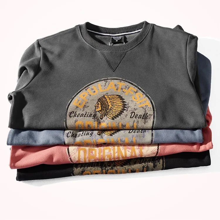 Худи мужское махровое из чистого хлопка с длинным рукавом и круглым вырезом |