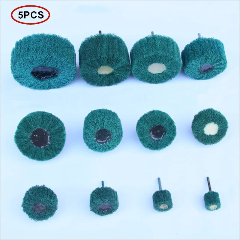 

5PCS Scouring Pad Polishing Grinding Wheel 6MM Shank Non-woven Flap Sanding Wheel Nylon Fiber Abrasive Tools Metal Cleaning Head