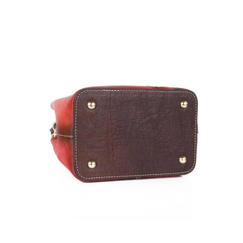

New Famous Brand The first layer of cowhide handbags 2020 new shoulder messenger retro handmade color embossed bucket bag