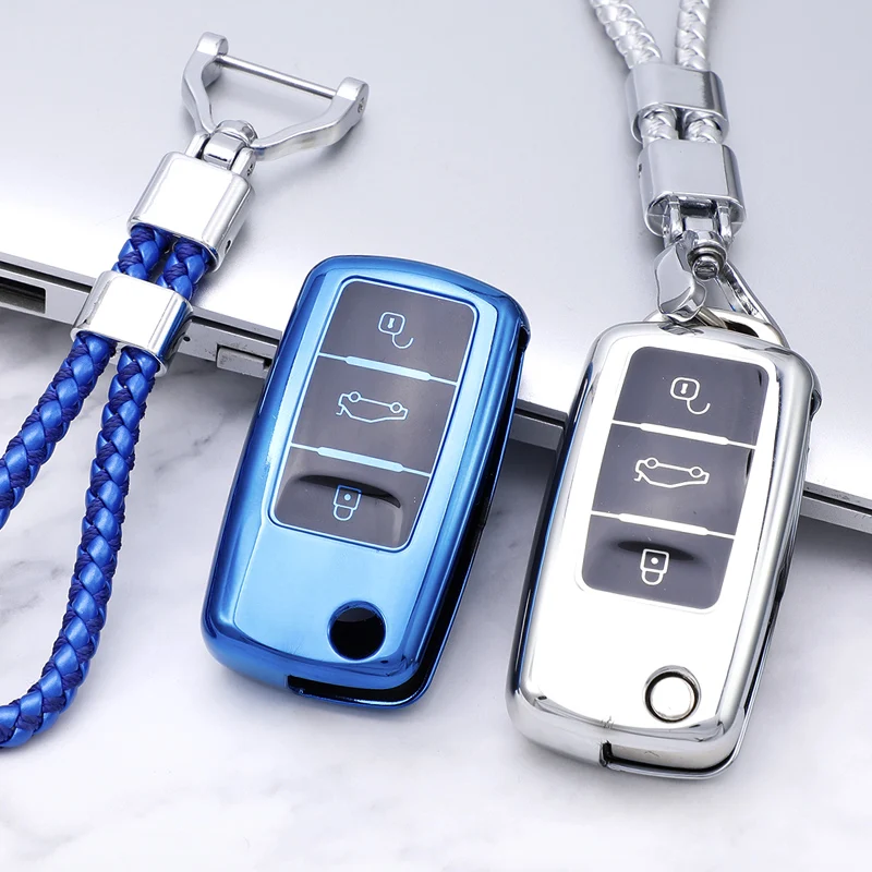 

TPU Car Flip Key Case Cover Bag Shell Keychain for VW Polo Bora MK 6 Passat Beetle Jetta Caddy Eos Tiguan for Skoda Octavia
