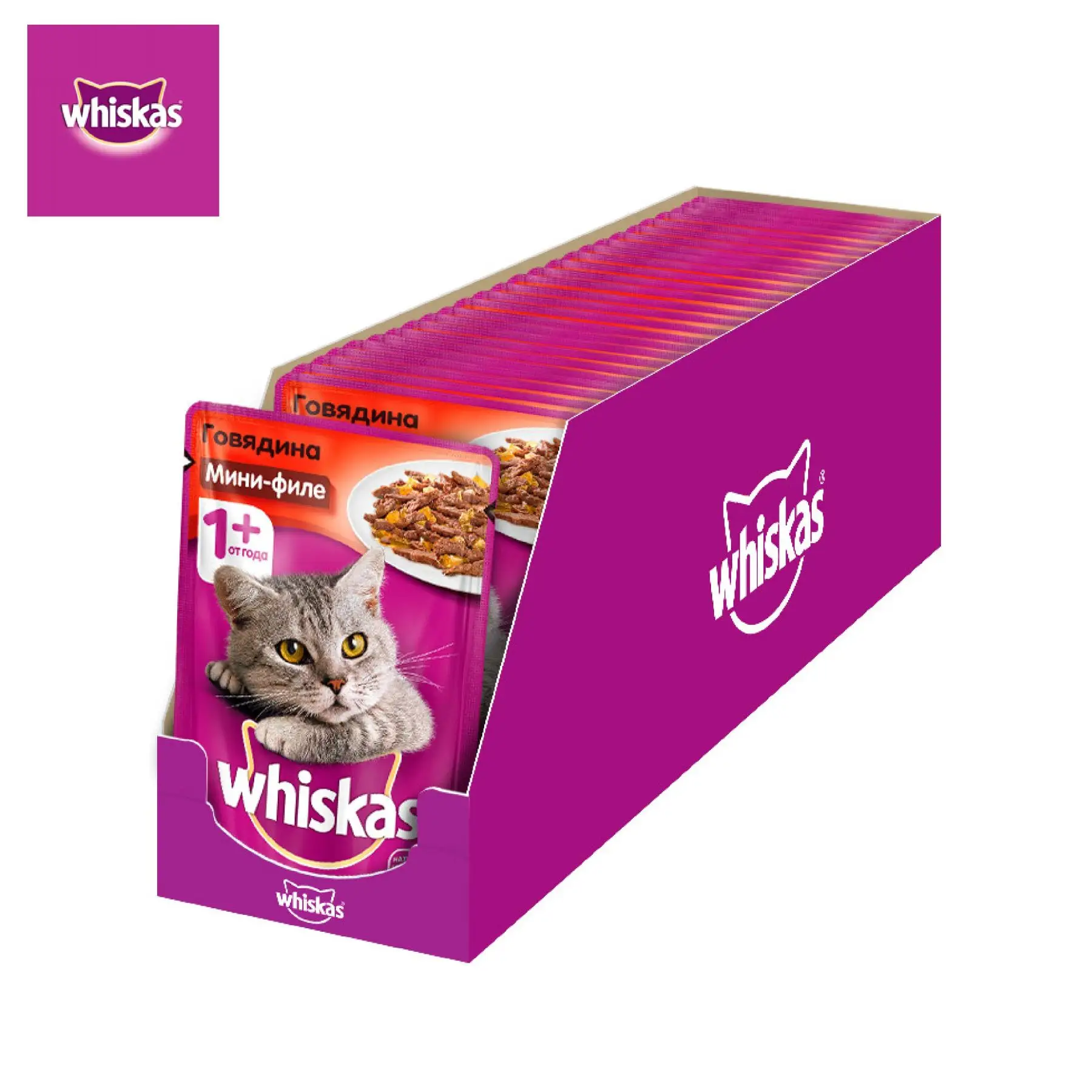 Whiskas® Мини филе с говядиной 24 шт по 85г|Кошачий мягкий корм| |
